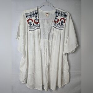 Mossimo Supply Co. Embroidered White Kimono Top Size L/XL Short Sleeve